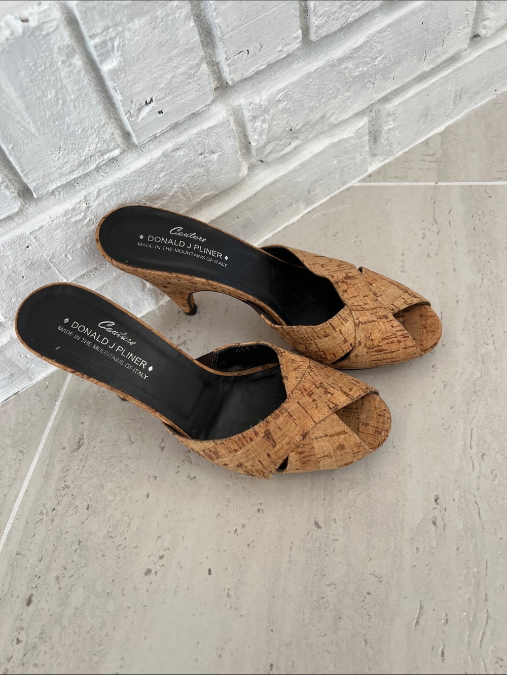 Donald J. Pliner Cork Peep-Toe Mule in Natural Tan